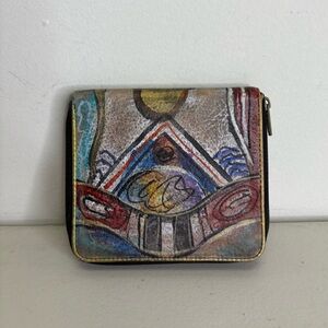 NEW Jane Yoo Vintage Hand Painted Leather Wallet